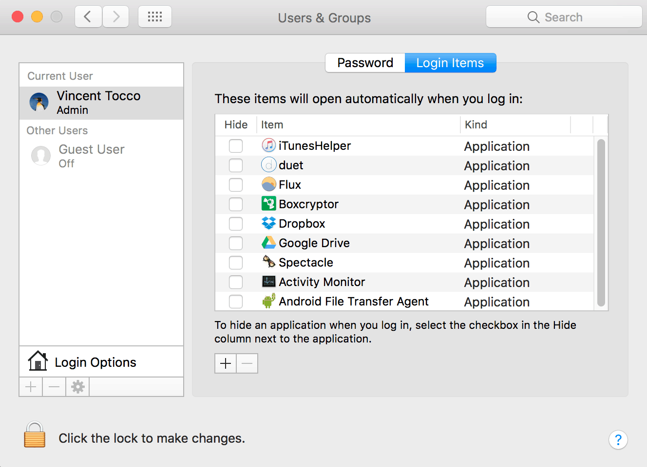 List of startup programs on a mac